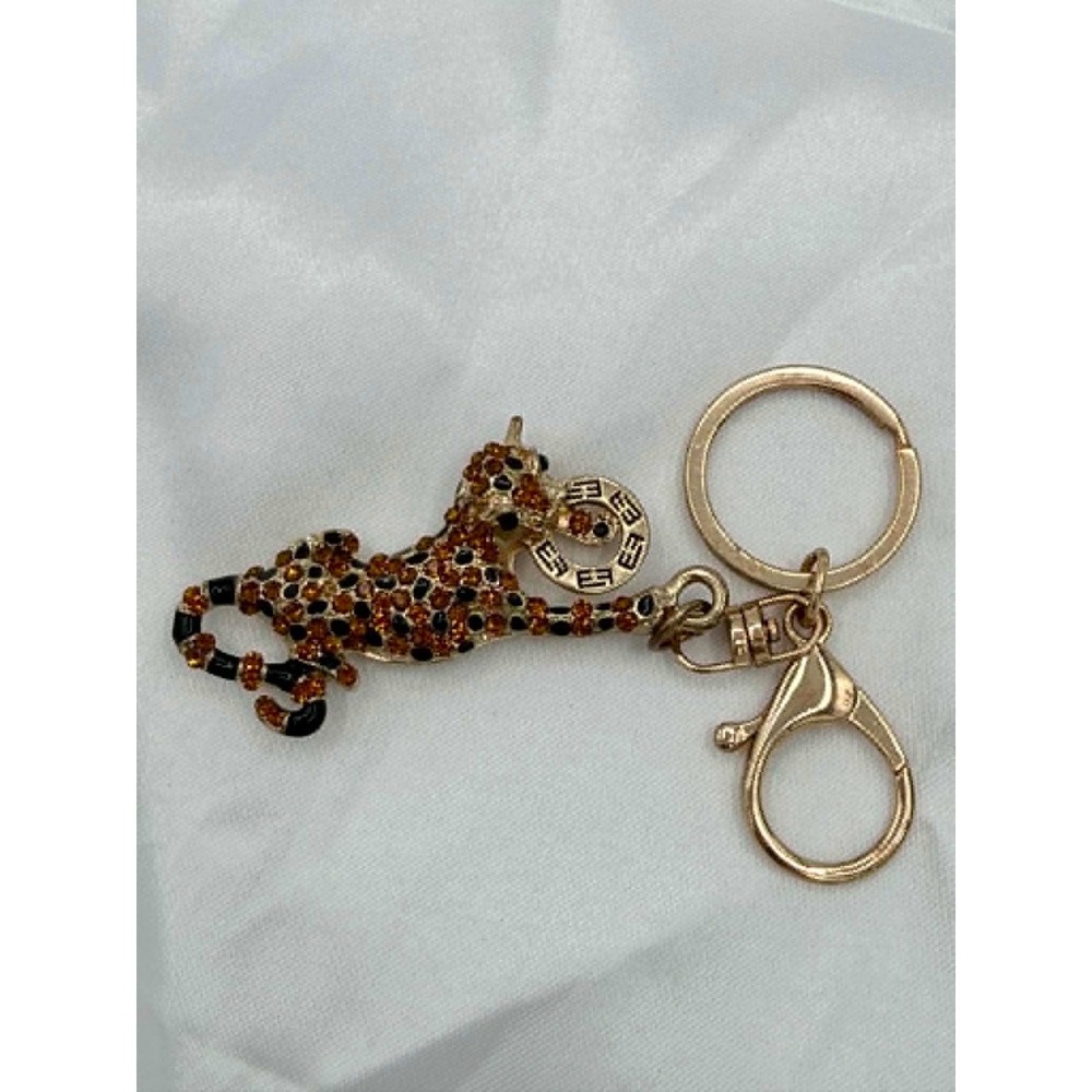 Effy Gold Tone Rhinestone Leopard Keychain Bag Charm